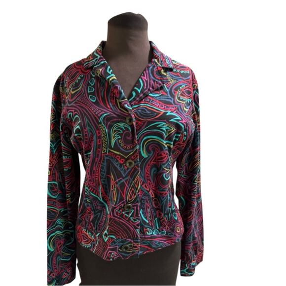 Vtg 90s Artsy Eclectic Colorful Printed Jacket Womens M Funky Maximalist Unique - Picture 2 of 7